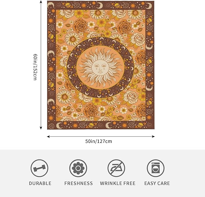 Sun and Moon Bohemia Soft Throw Blanket Flannel Fleece Blankets Warm Cozy Lightweight Fuzzy Blanket for Bed Sofa Couch Home Decor 60"X50"
