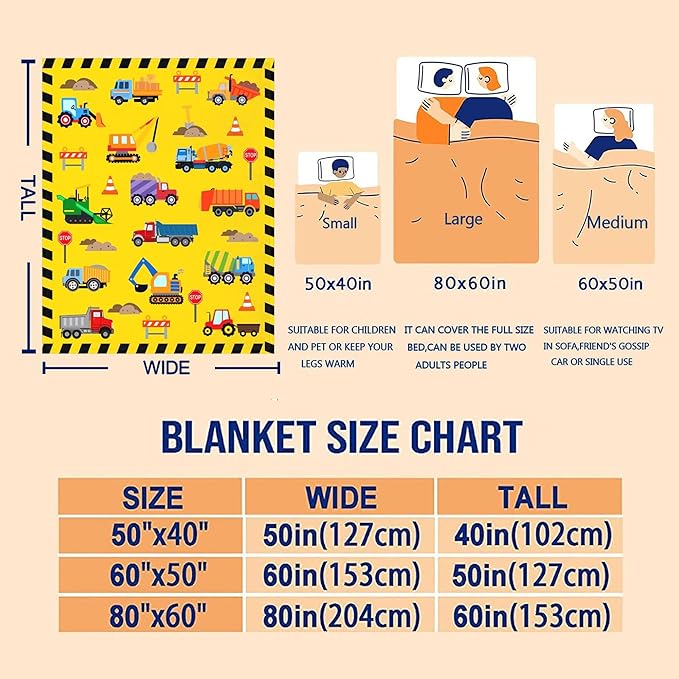 Cute Truck Construction Blanket Super Soft Flannel Throw Blankets Tractor Cars Blankets Bedding for Boys Girls Adults Gifts 80"x60"