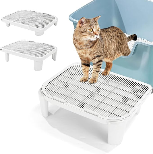 BALAPET Adjustable Cat Ramp for Litter Box Elevated Cat Litter Ramp for Cat Litter Boxes Double Layered Litter Trapper with Filter Function Cat Steps Suitable for Small & Elderly Cats (White)