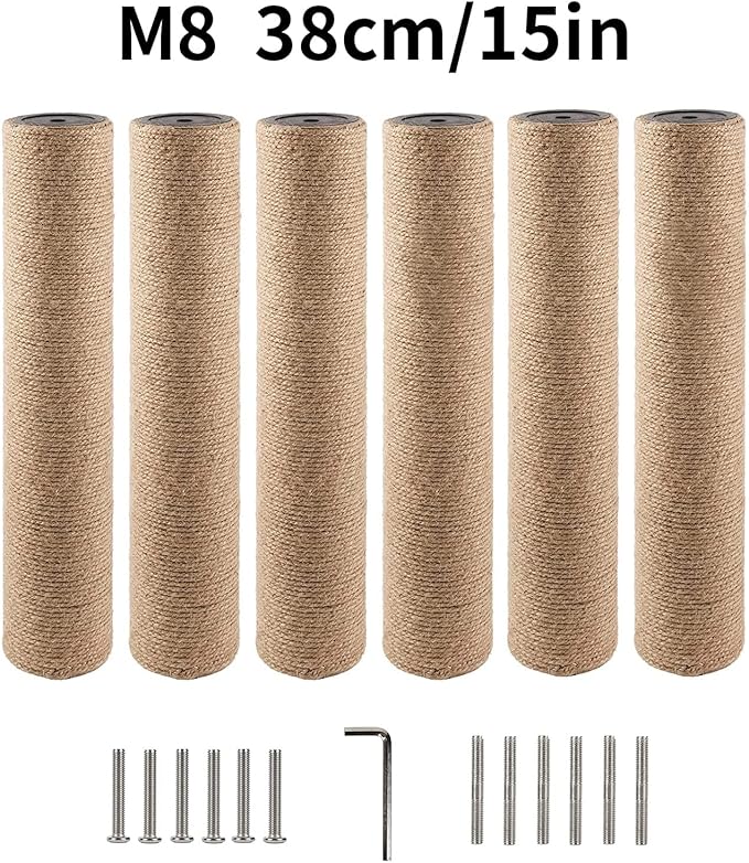 BNOSDM 15" x 2.75" M8 6 Pack Cat Tree Scratching Post Replacement Parts for Indoor Cats Tower Rope Scratch Poles Refill Sisal Pole Part for Refurbishment Accessories Spare Green