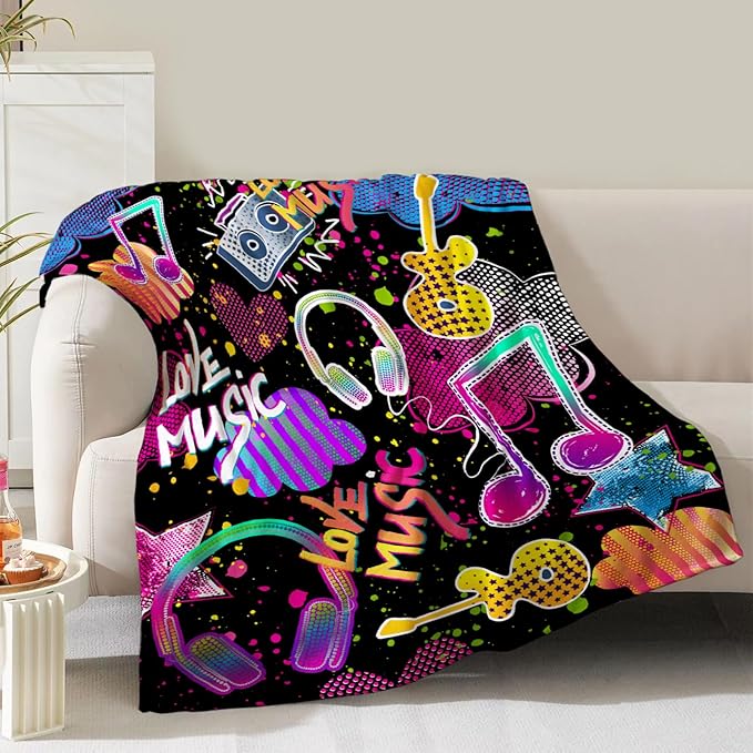 Music Note Blanket Gifts for Boys Men Women Girls Birthday Christmas Valentine Presents Colorful Musical Theme Decor Bedroom Living Room Couch Bed Sofa Soft Cozy Kids Adults Teen Fleece Throws 60"x50"