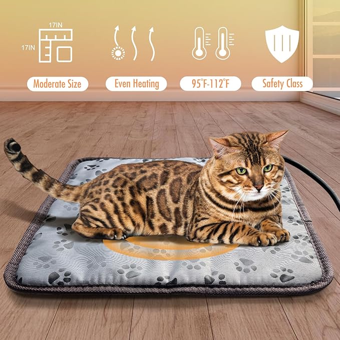 Cat Heating Pad Self Warming Cat Bed Electric Heating GOG Pad Waterproof Temperature Adjustable Heating Pad for Gogs and Cats 18x18in