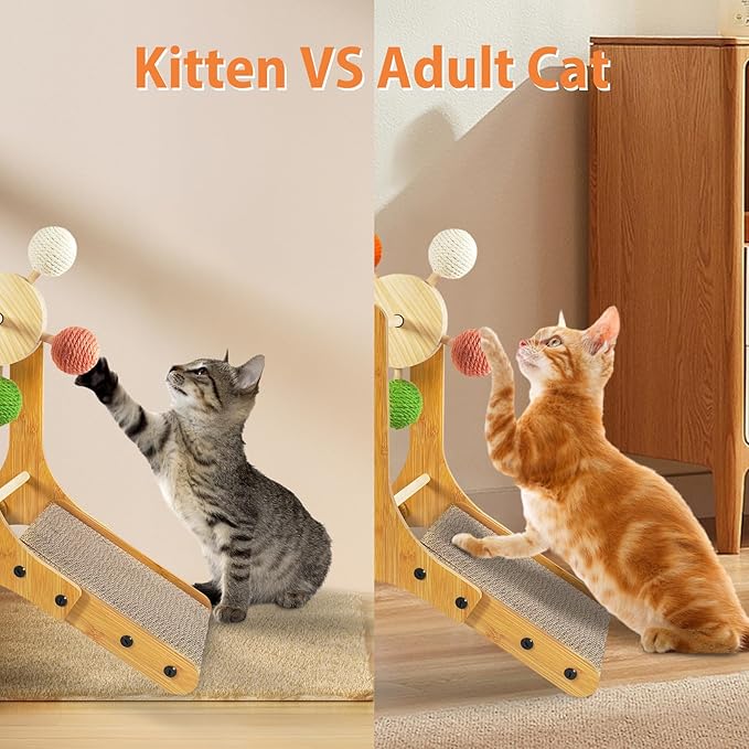 TONY HOBY Cat Scratching Post, Sisal Kitten Scratcher with Ferris Wheel Spinning Balls, Cat Scratching Board for Small Medium Cat (22.5 in, Colorful)