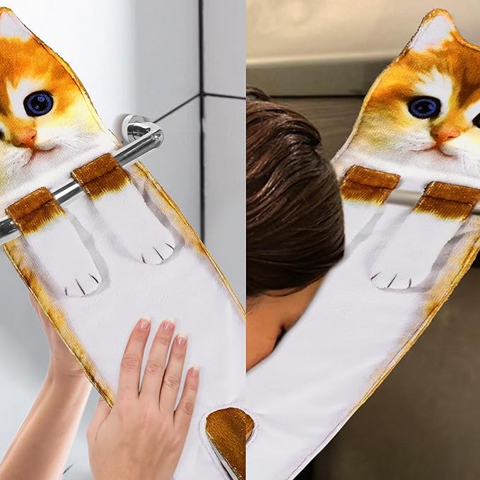 Funny Cat Gifts for Women Mom Grandmom- Cute Cat Hand Towel for Bathroom Kitchen- Unique Housewarming Valentines Mothers Birthday Christmas Gag Gifts for Women Mom Cat Lovers