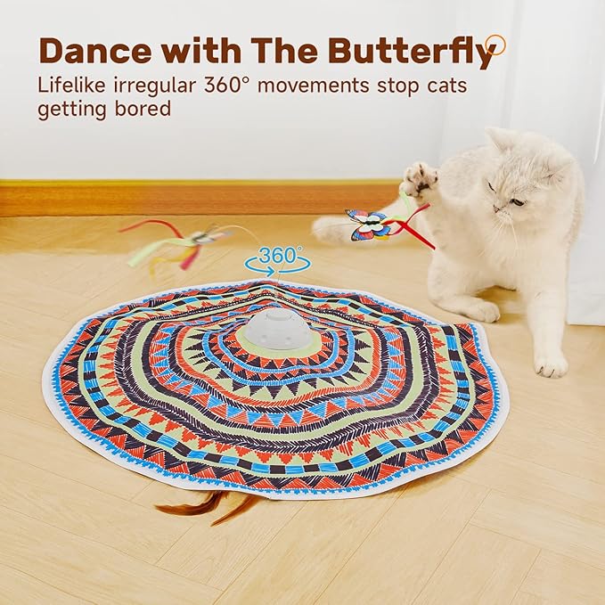 Potaroma Cat Toys Chargeable, 3in1 Hide and Seek, Automatic Interactive Toy, Fluttering Butterfly, Moving Feather, Kitten Wand Toy, Indoor Exercise Kicker 22.8 Inches Cover for All Breeds