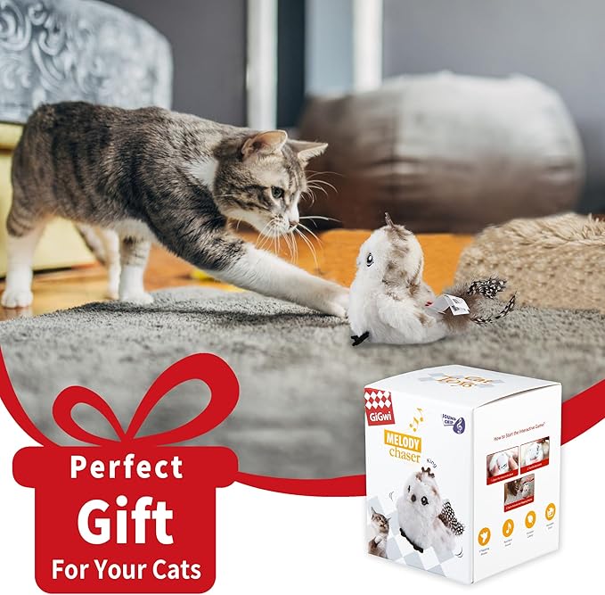 Gigwi Interactive Flapping Cat Toys Catnip, Electronic Flappy Toys Motion Activated, Automatic Cat Toys for Indoor Cats, USB Rechargeable Cat Enrichment Toy for Hunting and Kicker, Bird Prince