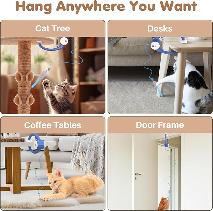 Cat Toys, Interactive Cat Feather Toys for Indoor Cats, Hanging Retractable Teaser Toy Kitten Play Chase Exercise, Automatic Kitten Mental Exercise Toys with Three Mices Plush Toy(Dark Blue)