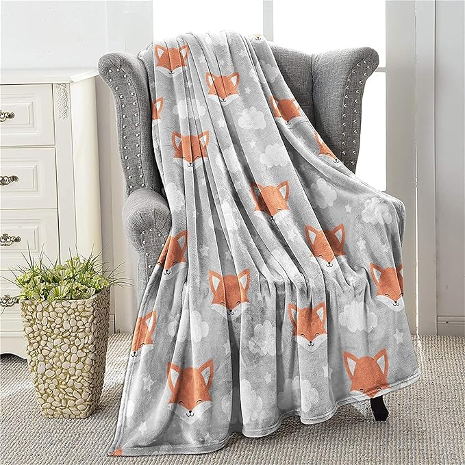 COLLA Cute Fox Blankets for Boys Girls, Lightweight Soft & Fuzzy Flannel Plush Kids Throw Blankets for Couch Bed Sofa Travel 60"X50"