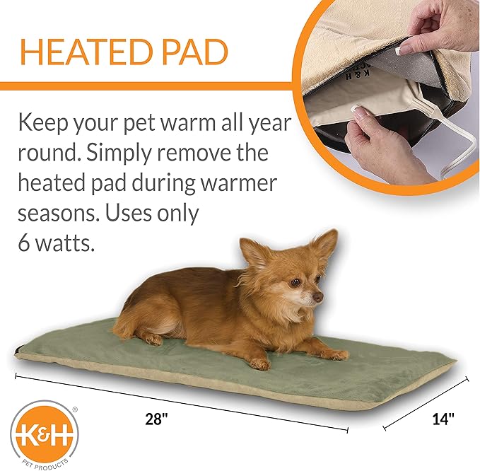 K&H Pet Products Thermo-Pet Mat Reversible Heated Pet Bed Sage 14 X 28 Inches