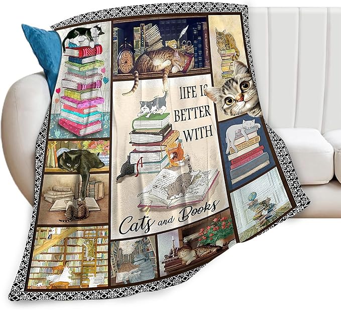Read Blanket Cat Gifts for Reader Girls Boys Woman Kids Cat Lover Reading Book Throw Blankets Soft Blanket Warm Fleece Flannel Plush Blankets for Bed Sofa Couch 40"x50"