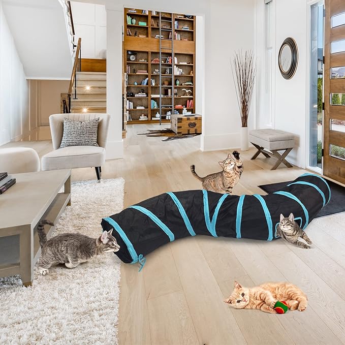 Bemodst Cat Tunnel for Indoor Cats, 2 Way/3 Way/4 Way/5 Way Cat Tubes and Tunnels Collapsible S-Shape Small Animal Tubes Kitty Tunnels Interactive Maze Cat Toy for Kitten Rabbit Ferret - 2-Way