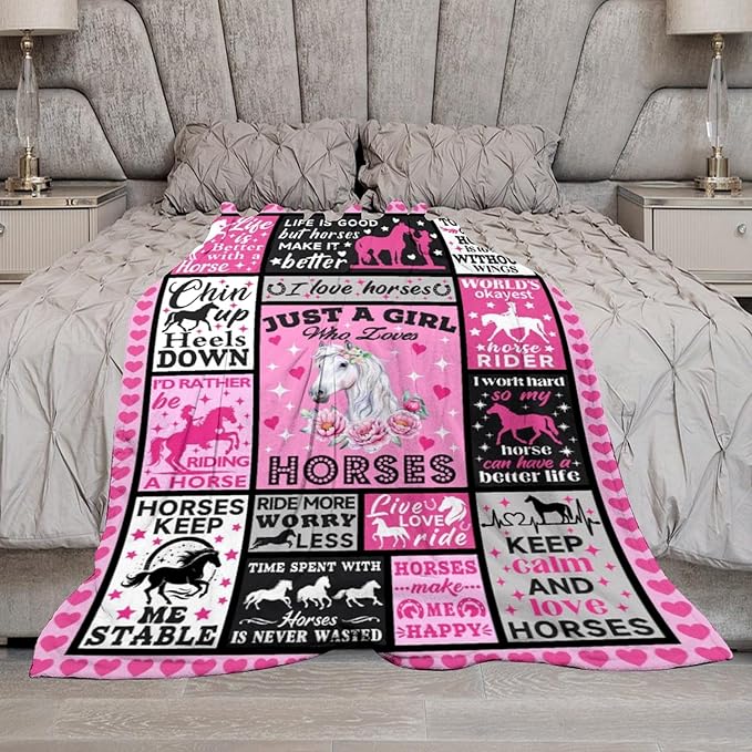 Horse Gifts Blanket Just A Girl Who Loves Horses Themed Blankets for Horse Lovers Adults Women Girls Christmas Birthday Gifts Decor Throw Blanket 50"X40"