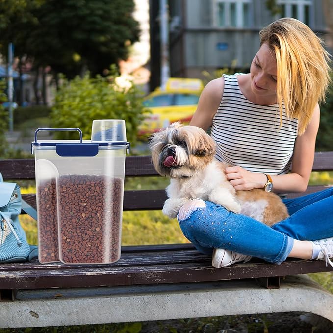 5Lbs Airtight Dog Food Container,Cat Storage Bin, Pet Dispenser BPA-FreeTranslucent Body Upgraded large nozzle for Small Animal Kibble, Bird Bird Seed,Oatmeal,Rice,flour,brown sugart-Royal Blue