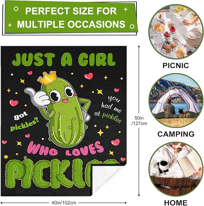 Pickle Gifts Blanket, Funny Pickles Gift for Kids, Just a Girl Who Loves Pickles, Best Pickle-Lovers Present Birthday Christmas Ideas Blanket 40"X50"