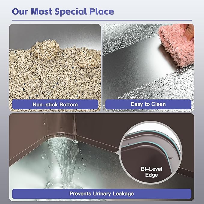 15" XL Stainless Steel Litter Box for Cats, Enclosed Metal Litter Box with Lid, Extra Large Kitty Litter Box with High Sides for High Peeing Cat, Easy to Clean, Non-Sticky, Including Scoop