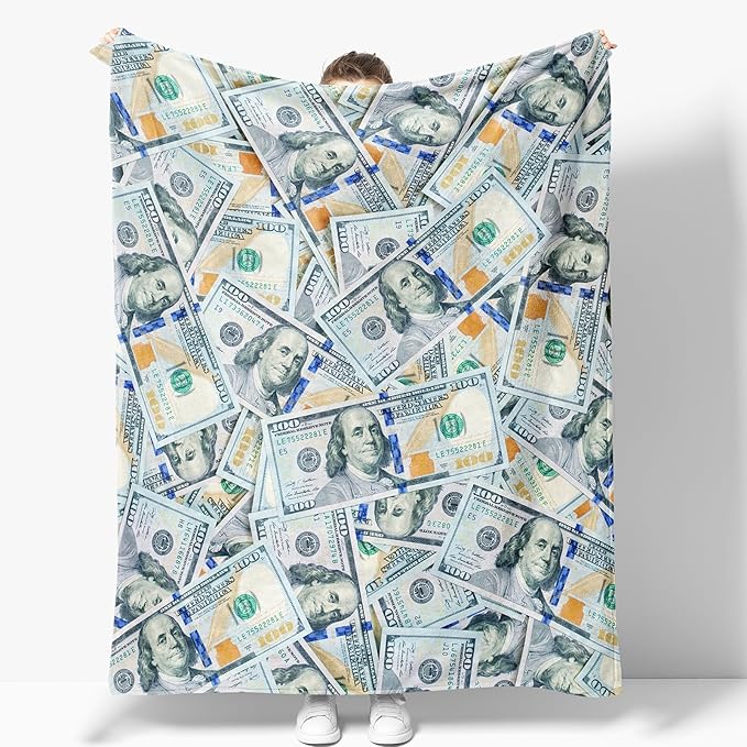 Money Blanket 100 Dollar Bills Print Gifts for Men Boys Women Kids Birthday Christmas Valentine Presents for Dad Mom Husband Wife Teens Wealth Theme Decor Bedroom Living Room Soft Cozy Throws 60"x50"