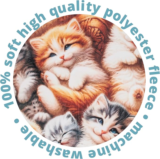 Dawhud Direct Fleece Throw Blanket - Adorable Kitten, Soft and Warm Kitten Blanket - Ideal Cat Themed Throw Blanket for Cat Lovers - Cozy Fleece Blanket for Couch, Home or Travel - 60 x 50 inches