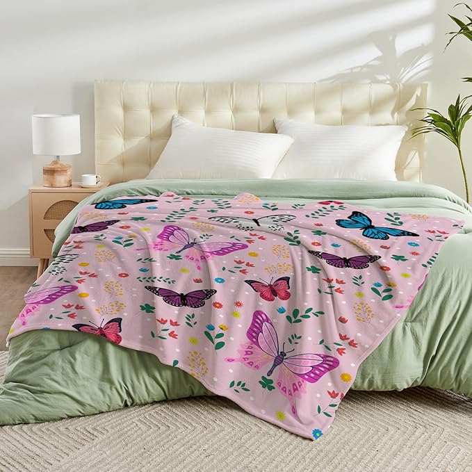 Butterfly Throw Blanket for Girls Women Toddler Watercolor Butterfly Blanket Soft Fuzzy Flannel Bed Blanket Plush Birthday Gifts for Women Girls Mom Kids Teens Adults,50”x60”
