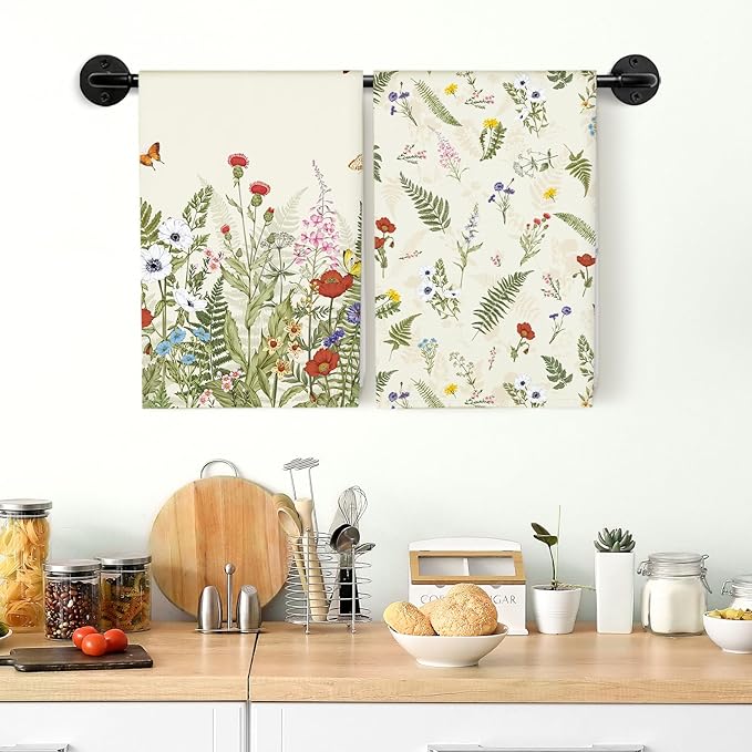 Boho Grass Tea Towels, Cotton Kitchen Towel 18.9 × 27.5 inch, Quick Drying Dish Cloth for Party Anniversary Holiday Decoration Housewarming Gifts