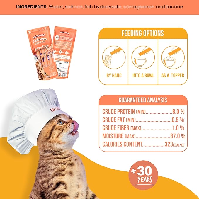 Beefeaters Cat Treats - Salmon Recipe Lickable Puree 1.59oz, Case of 12 | Real Cat Food Salmon Treat | No Corn/Soy/Wheat, Sugar-Free | Training Treats