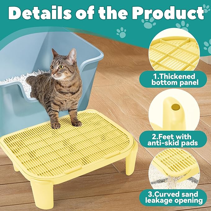 BALAPET Adjustable Cat Ramp for Litter Box Elevated Cat Litter Ramp for Cat Litter Boxes Double Layered Litter Trapper with Filter Function Cat Steps Suitable for Small & Elderly Cats (Milkyellow)