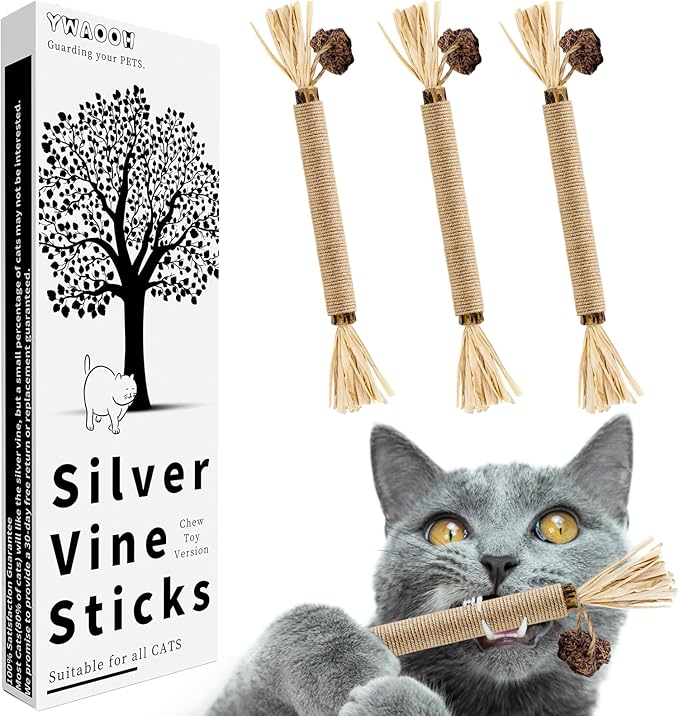Catnip Toys with Silvervine for Cats, Cat Chew Toy for Kitten Teething, Interactive Cat Toy for Indoor Cats, Silvervine Sticks Cat Toys