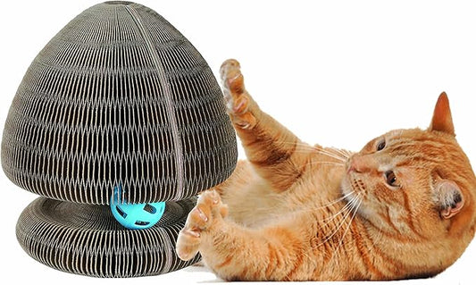 Magic Organ Multiform Scratching Board with Catnip, Foldable Magnetic Assembly Cat Scratch Pad for Outdoor Entertainment, Portable Accordion Cat Scratcher Cardboard with Bell Ball Toy for Indoor Cats