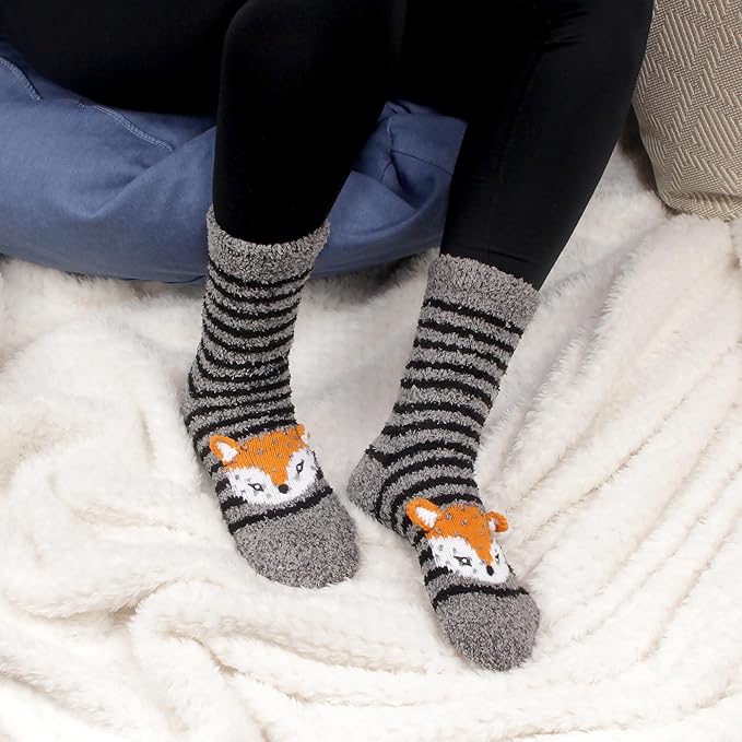 BambooMN Super Soft Warm Cute Women's Animal Non-Slip Fuzzy Fluffy Crew Winter Home Socks