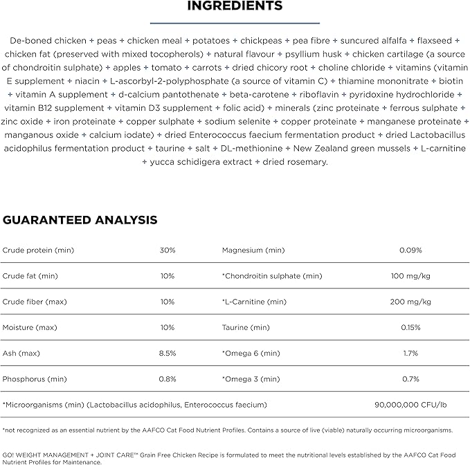 Go! Solutions Weight Management + Joint Care, Grain-Free Dry Cat Food, Chicken Recipe, 16 lb Bag
