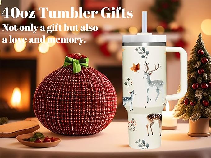 AMZUShome 40 OZ Deer Tumbler with Handle. Deer Lover Gifts. Unique Birthday Christmas Gifts. 40 OZ Insulated Stainless Steel Tumbler with Lid and Handle for Women Men