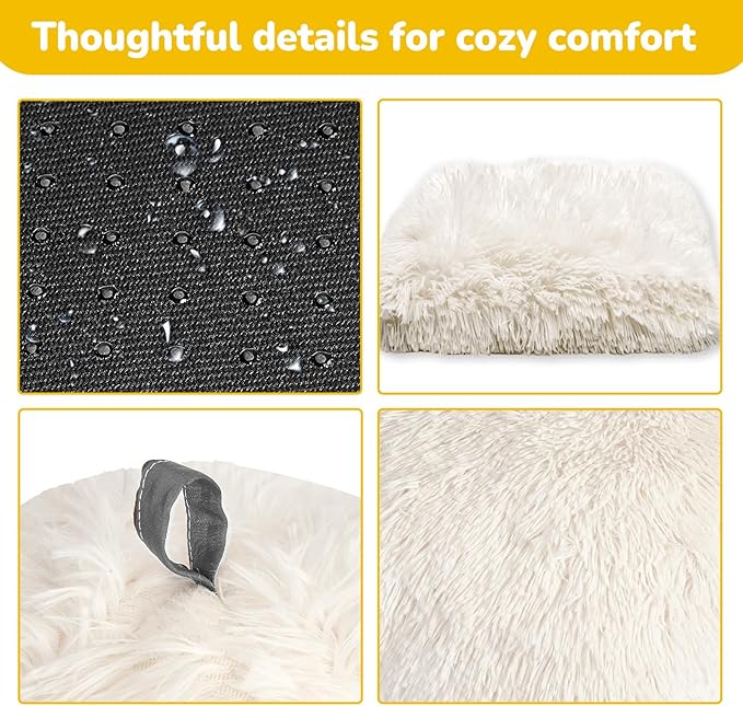 CATISM Cat Bed, Cat Cave for Indoor Cats, Soft Cat Dome, Self-Warming 2 in 1 Foldable Pet Cat House with Washable Cushioned Pillow Calming Fluffy Dog Beds for Small Dogs with Anti-Slip Bottom White