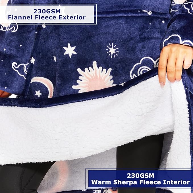 THREE POODLE Wearable Blanket Hoodie, Glow in The Dark Oversized Hoodie Blanket, Sherpa Hooded Blanket Sweatshirt for Adults Women Men Kids, Cozy Gifts