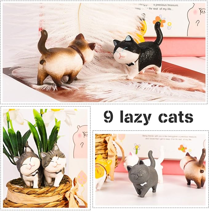 9PCS Realistic Cat Figurines, Educational Kitty Figures Toy Set, Kitten Easter Eggs Cake Topper Christmas Birthday Gift for Cat Lover