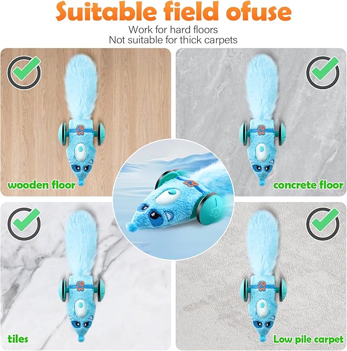 Migipaws Automatic Cat Toys, Plush Cat Mouse Toy, Interactive Toy for Indoor Cats, Smart Moving Kitten Toy, Rechargeable （Blue）
