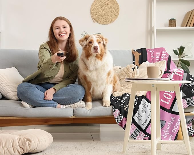 Dog Mom Gifts for Women, Dog Lovers Gifts, 100% Polyester Flannel Dog Themed Throw Blanket, 50"x60"