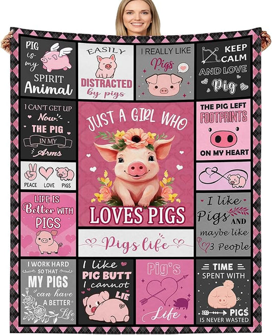 Pig Blanket, Pig Gifts for Pigs Lovers Women, Just a Girl Who Loves Pigs, Piggy Themed Gifts Throw Blanket for Couch Sofa 50"x60"