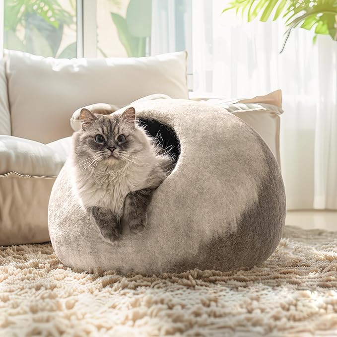 Cat Cave Bed -Handmade Wool Cat Bed Cave, Cat Bed Cat House, Felt Cat Caves for Indoor Cats and Kittens