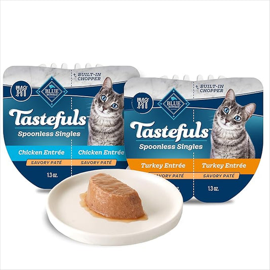 Blue Buffalo Tastefuls Spoonless Singles Variety Pack, Wet Cat Food Paté, 2.6-oz. Twin-Pack Trays, Chicken & Turkey Entreé (12 Count)