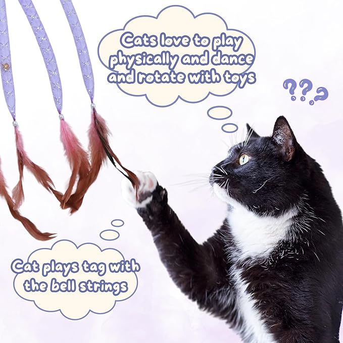 Interactive Cat Toys with 5 Feathered Ropes (2 PCS), Indoor Automatic Cat Toy for Cat, Promoting Exercise and Stress Reduction as Fun Cat Chase Toy.