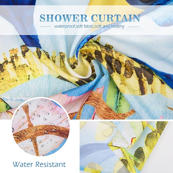 Aimego Stall Small Shower Curtain - Funny Cat Sea Ocean Animal Underwater Tropical Fish Coral Seahorse Fun Narrow Half Fabric Cloth Bath Shower Curtain Set for Bathroom Decor Accessories, 36"x72"