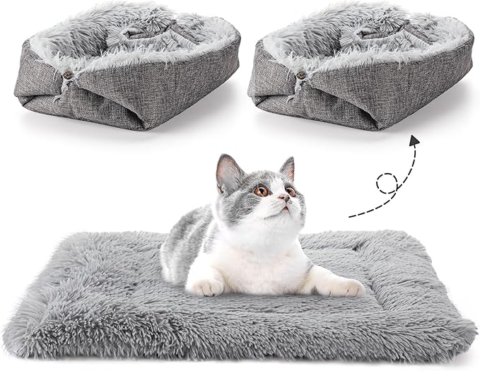 2 Pcs Cat Beds Small Dog Bed, Self Warming Cat Dog Mat Washable Warm Fluffy Pet Pad Calming Cushion Soft Kitty Bed for Indoor Outdoor Crate Pets Cat Small Dog Sleeping, 24 x 20 Inch (Gray)