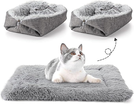 2 Pcs Cat Beds Small Dog Bed, Self Warming Cat Dog Mat Washable Warm Fluffy Pet Pad Calming Cushion Soft Kitty Bed for Indoor Outdoor Crate Pets Cat Small Dog Sleeping, 24 x 20 Inch (Gray)