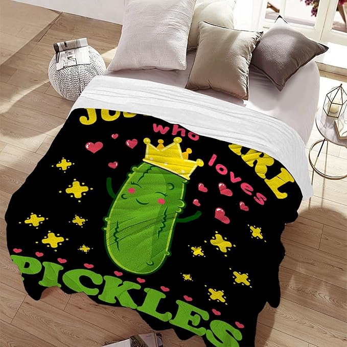 Pickle Blanket Funny Gift for Girl Women Comfy Plush-Just A Girl Who Loves Pickles Fleece Throws Food Lightweight Sheet Super Soft Teen Kid Quilt Flannel Blankets for Bedding Sofa-40x50 Inches