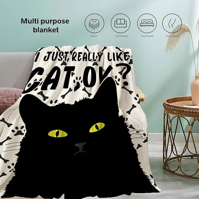 Black Cats Throw Blanket Super Soft Cozy Black Cat Blanket for Kid Adult Women Men Best Hallowen for Cat Mom Cat Lovers Cute Pet Cats Blanket for Couch Bed Sofa Dorm Home Decor(60"X50")