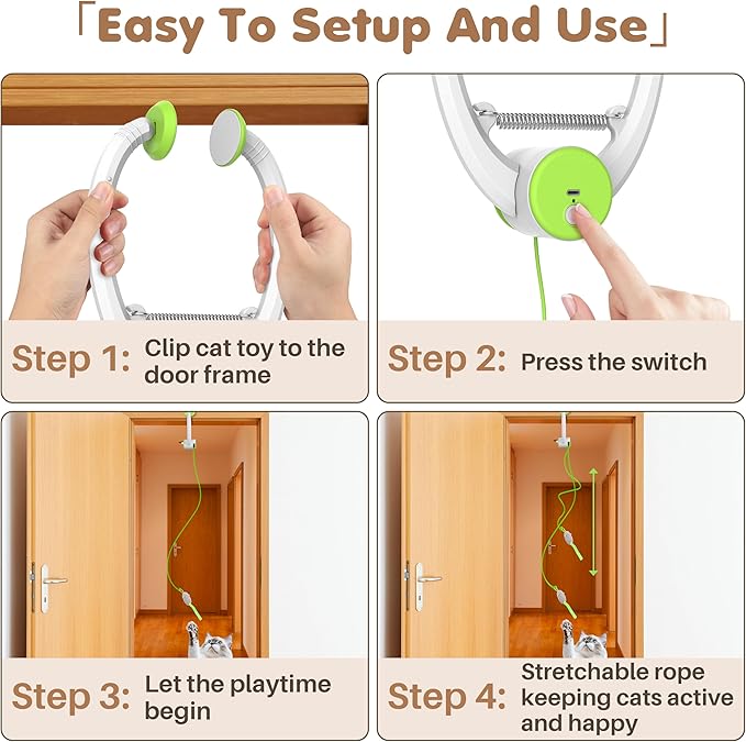 Cat Toys, Interactive Cat Feather Toys for Indoor Cats, Hanging Retractable Teaser Toy Kitten Play Chase Exercise, Automatic Kitten Mental Exercise Toys with Three Mices Plush Toys (Green)