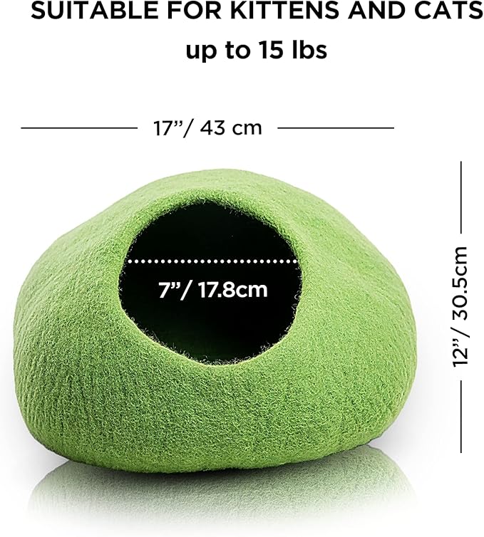 Woolygon Premium Wool Cat Cave Bed - Felt Cat Cave Handmade from 100% Merino Wool, Eco-Friendly Felt Cat Bed for Indoor Cats and Kittens