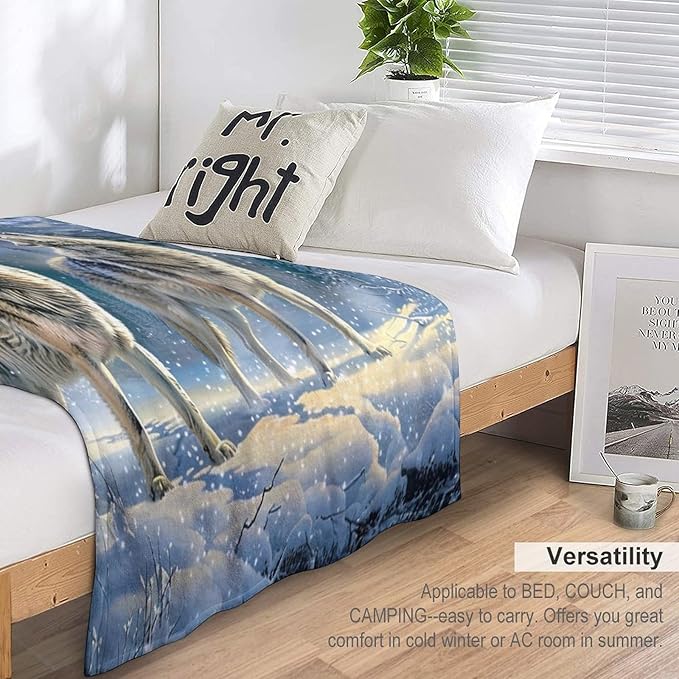 Wolf Blanket Wolf Aurora Borealis Gifts for Girls Boys Woman Kids Wolf Lover Throw Blankets Soft Blanket Warm Fleece Flannel Plush Blankets for Bed Sofa Couch 50"x60"