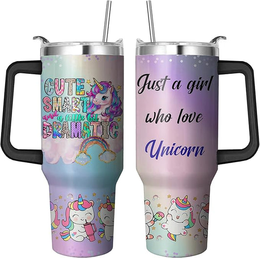 40 Oz Unicorn Tumbler with Handle and Straw, Unicorn Cup Double Wall Stainless Steel Unicorn Mug, Leak Proof Unicorn Water Bottles for Girls, 40 Oz Unicorn Insulated Cup and Unicorn Gifts for Women