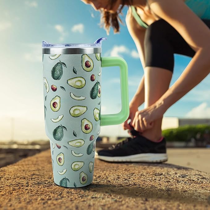 40 oz Tumbler with Handle and Straw, Stainless Steel Insulated Cup with Leak Proof Lid and Straw Lid, Keep Drinks Cold and Hot for Hours(Avocado)