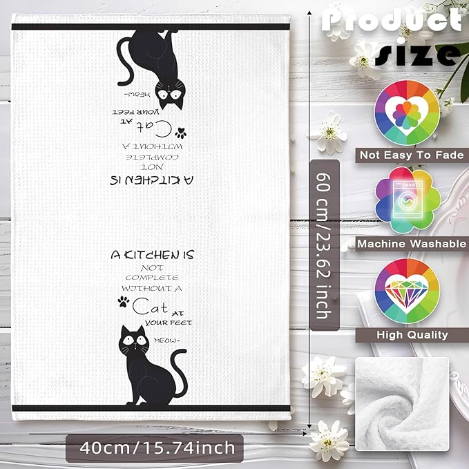 Cat Kitchen Accessories,Cat Kitchen Towels,Cat Towels,Cat Dish Towels,Cat Hand Towels,Black Cat Decor,Crazy Cat Lady Gifts,Cat Gifts for Women,Black Cat Gifts for Women,Gifts for Cat Lovers for Women